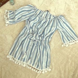 Stripped dress with poms